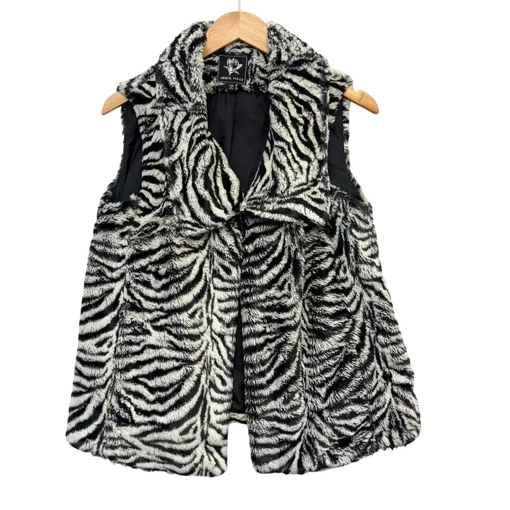 Zebra Faux Fur Vest Y2K Mob Wife Glam Animal Print Indie Sleaze Statement Size M